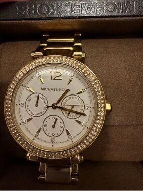 Michael Kors Gold Tone Crystal Accent Women's Watch with White Dial